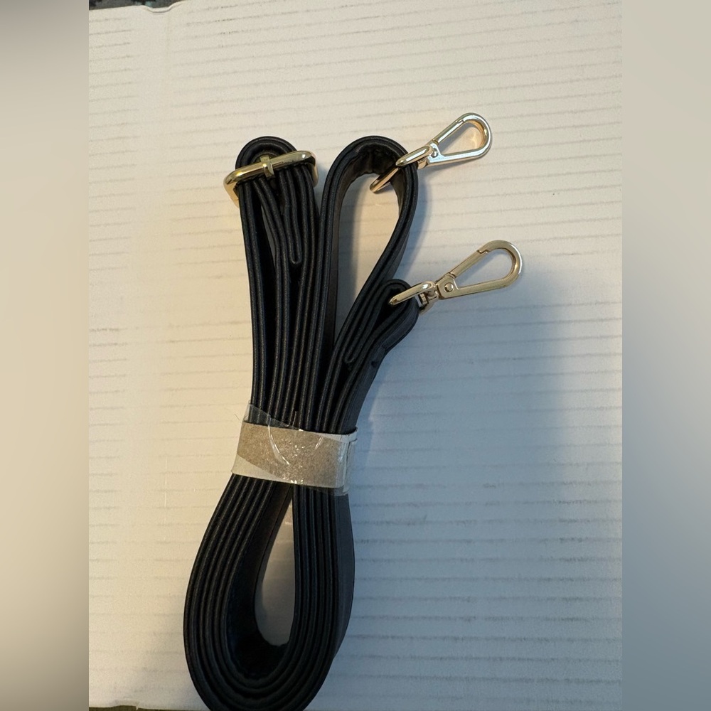 Black Leather Shoulder Strap with Gold Hardware